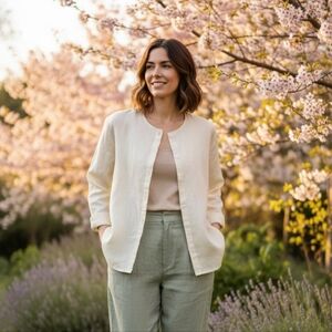Vintage Linen Button Down Pale Yellow Cream Top